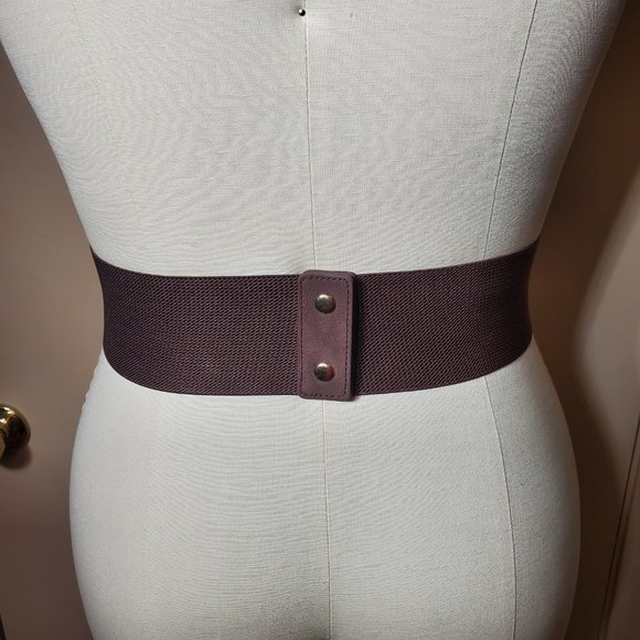Coffee & Gold Vintage Style 3-Buckle Cumberbund Belt-Elastic Back-Snap Closure. - Picture 2 of 8